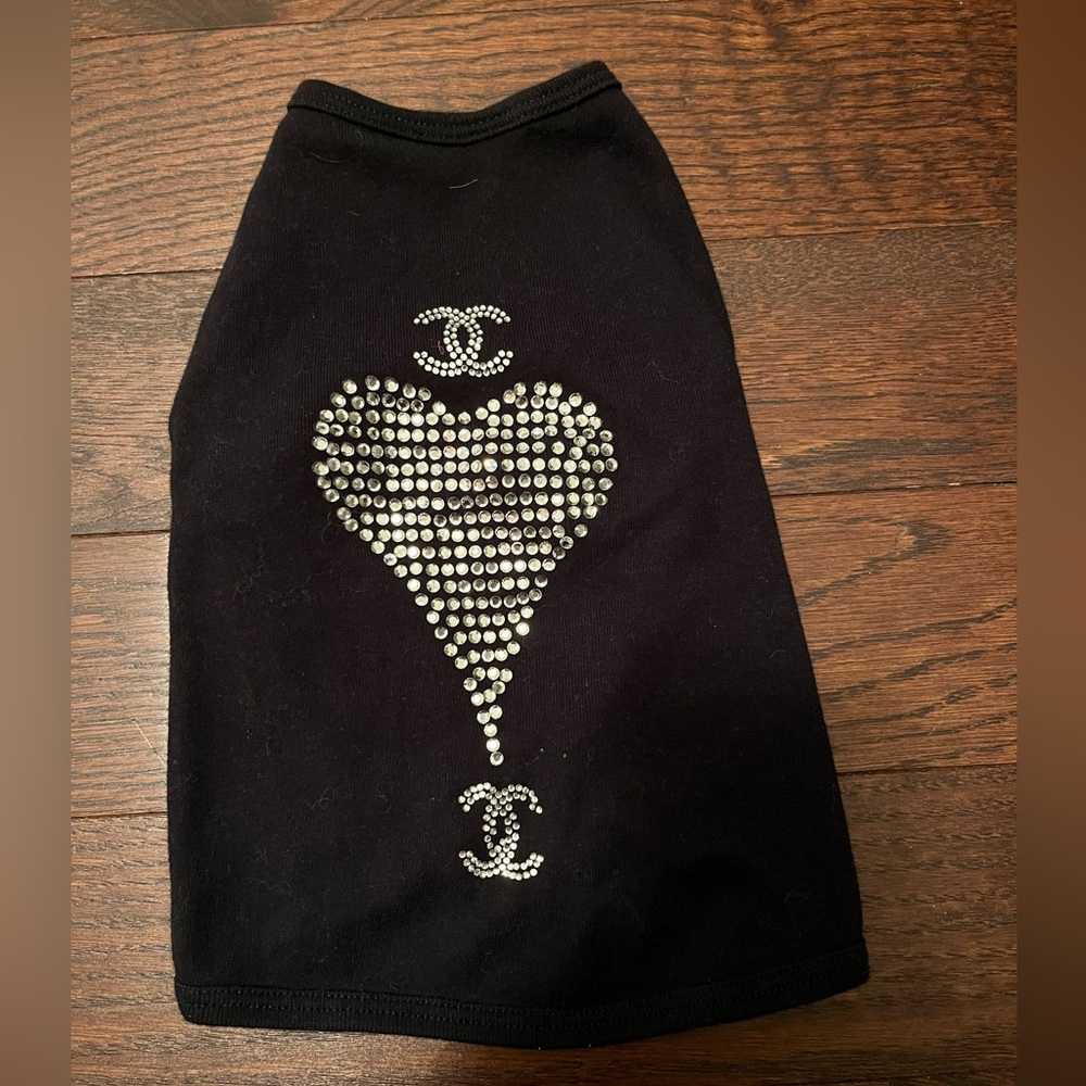 Black Dog Shirt with silver bedazzled heart